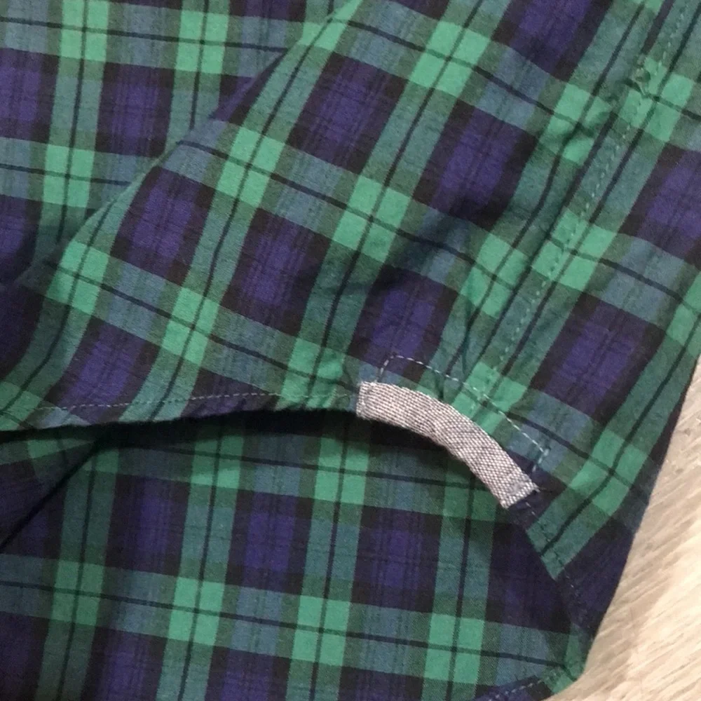 J. Crew 100% Cotton Shirting 2-Ply Slim Fit Ling Sleeve Blue & Green Plaid Shirt